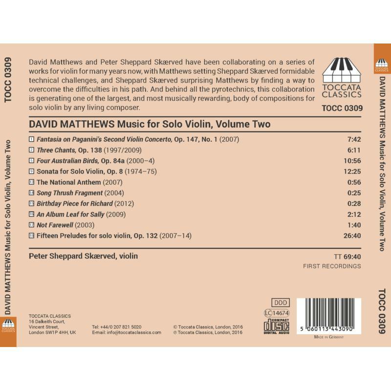 Picture of Peter Sheppard Skaeved - David Matthews: Music for Solo Violin, Volume Two