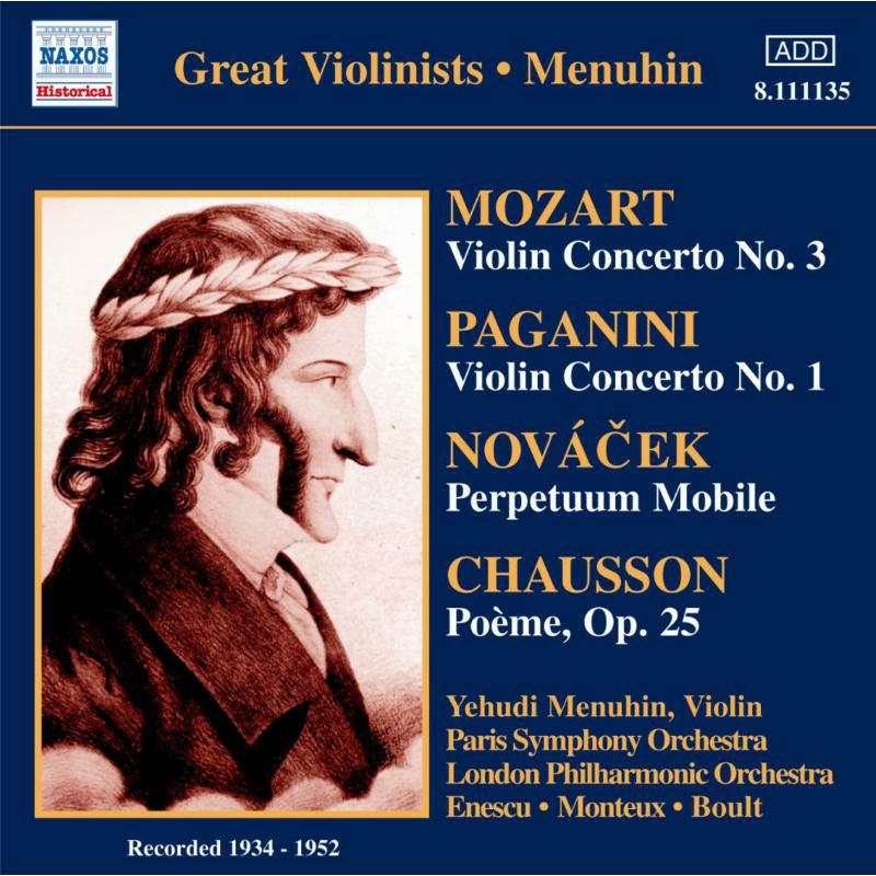Picture of Menuhin:Paris So:Lpo:Enescu - MOZART: Violin Concerto No. 3 / PAGANINI: Violin Concerto No. 1