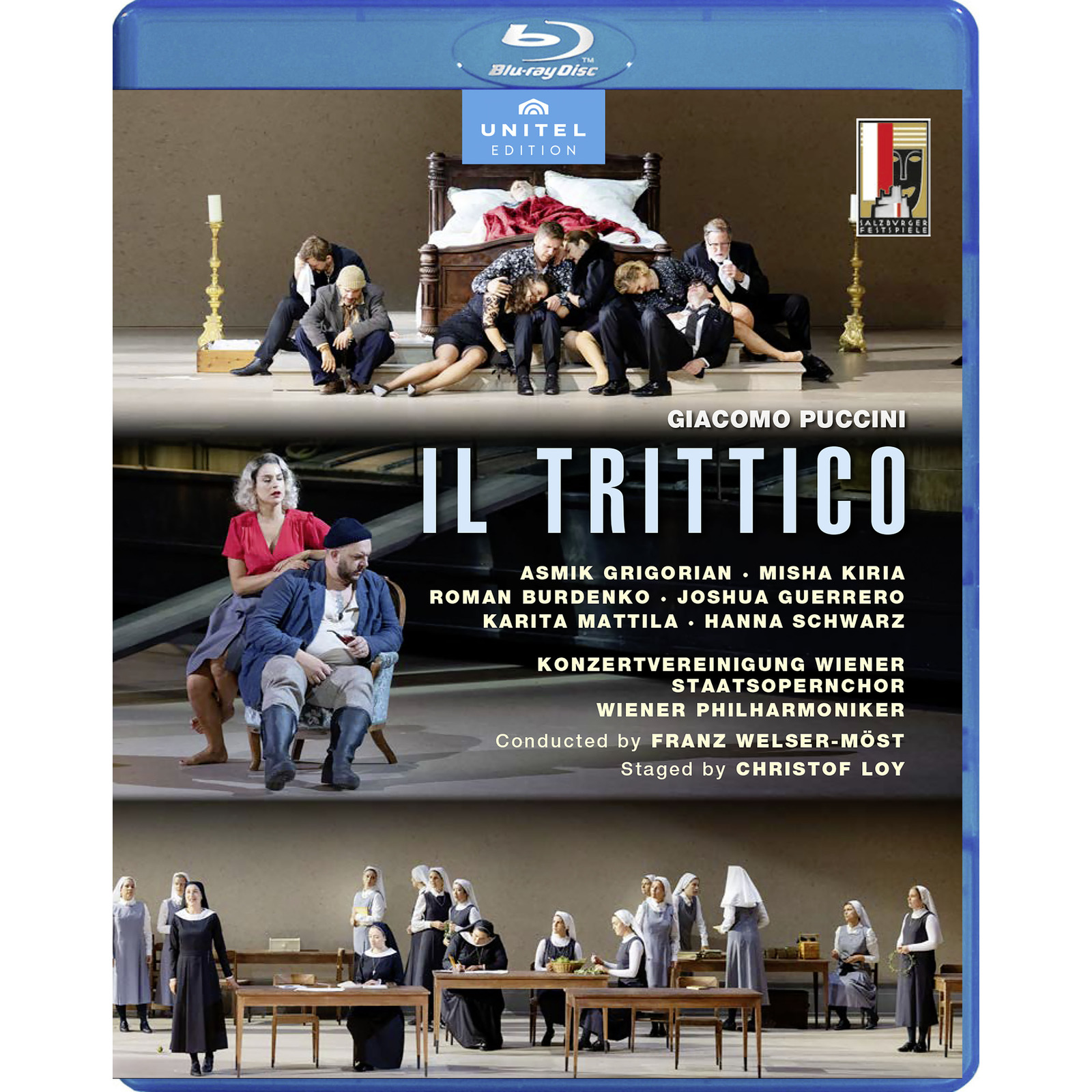Picture of Asmik Grigorian; Misha Kiria; Roman Burdenko; Joshua Guerrero; Karita Mattila; Hanna Schwarz; Wiener Staatsopernchor; Wiener Philharmoniker; Christof Loy; Franz Welser-Most - Giacomo Puccini: Il Trittico
