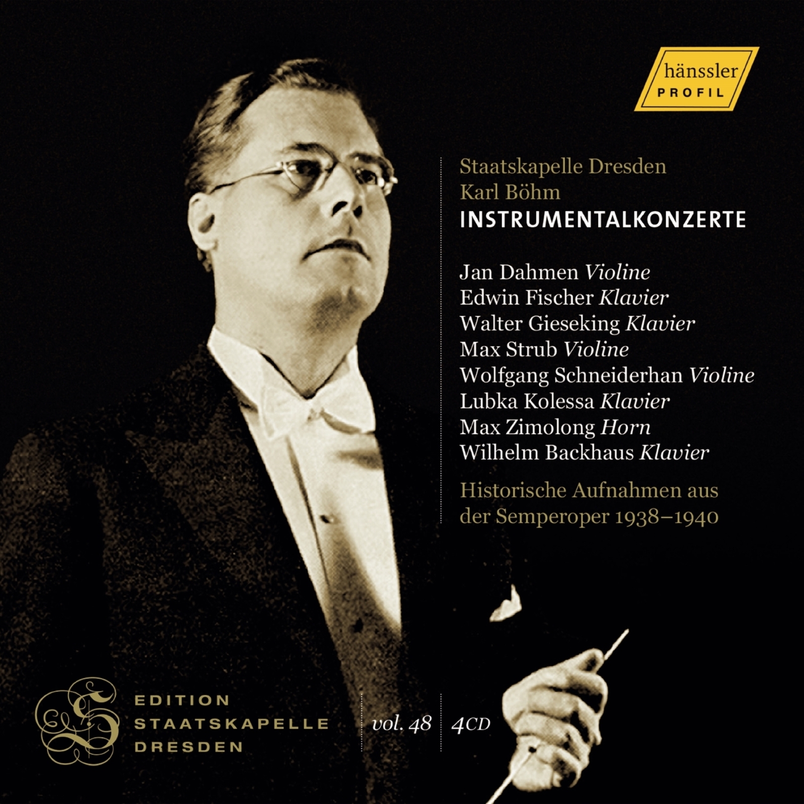 Picture of Staatskapelle Dresden; Jan Dahmen; Edwin Fischer; Walter Gieseking; Max Strub; Wolfgang Schneiderhan; Lubka Kolessa; Max Zimolong; Wilhelm Backhaus; Karl Bohm - Edition Staatskapelle Dresden, Vol. 48 - Instrumentalkonzerte