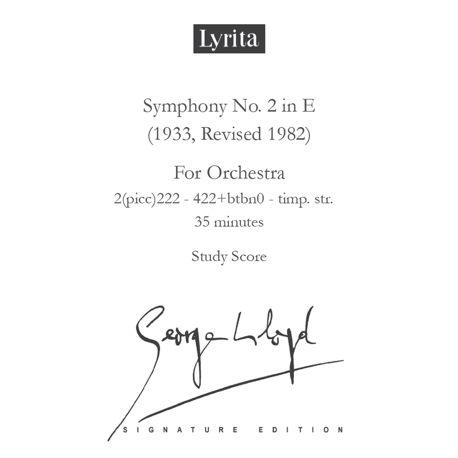 Picture of George Lloyd - George Lloyd: Symphony No. 2 - Study Score