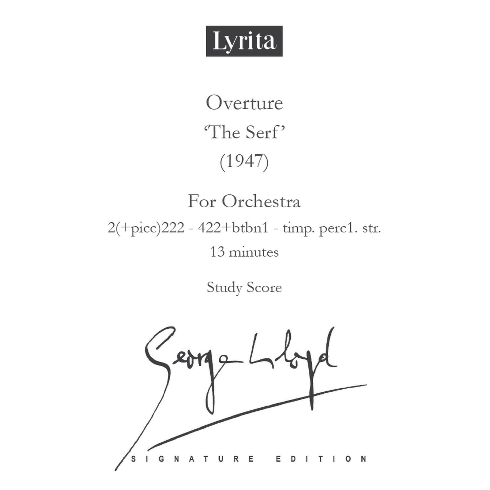Picture of George Lloyd - George Lloyd: Overture 'The Serf' (1947) Study Score for orchestra