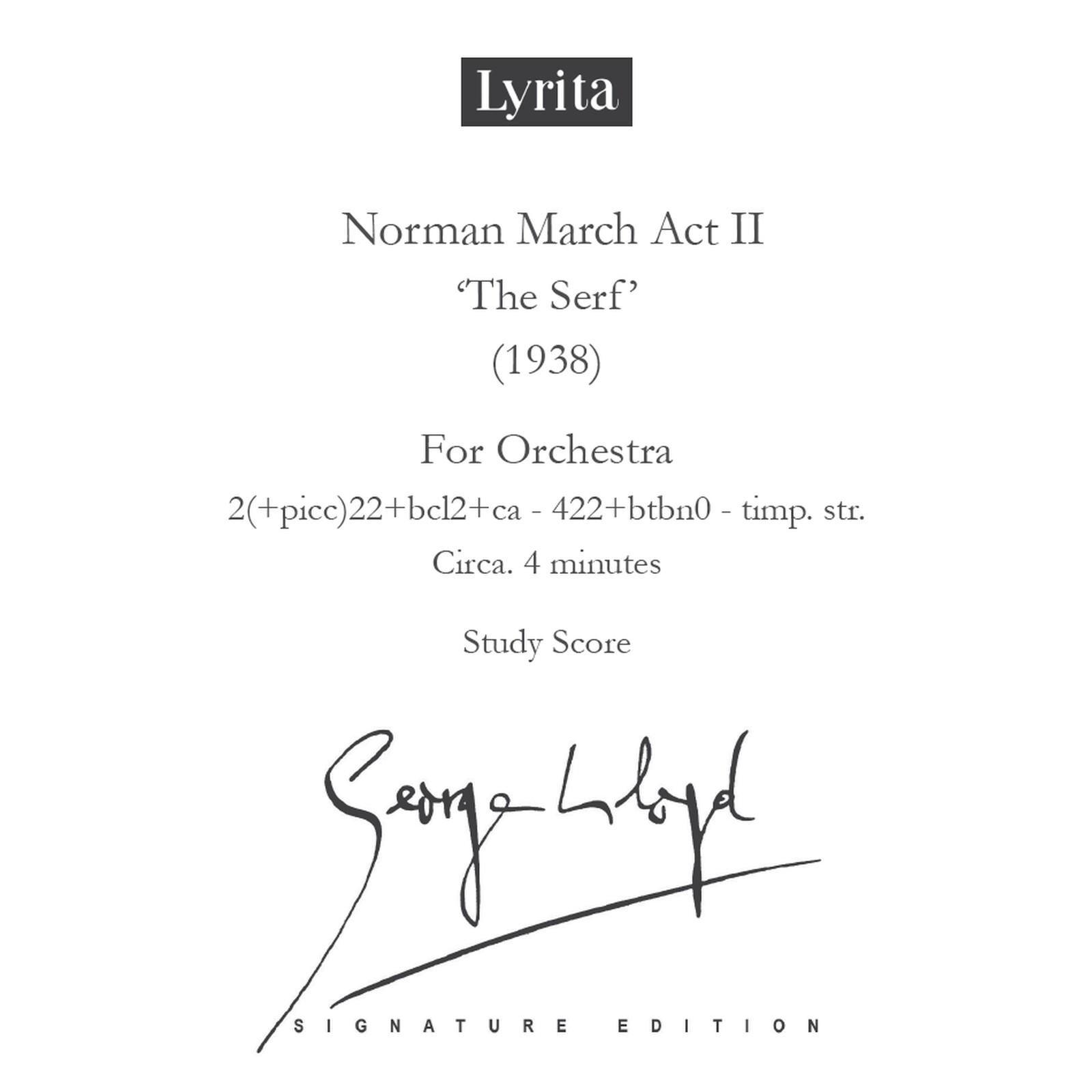 Picture of George Lloyd - George Lloyd: Norman March Act II 'The Serf' (1938) Study Score for orchestra