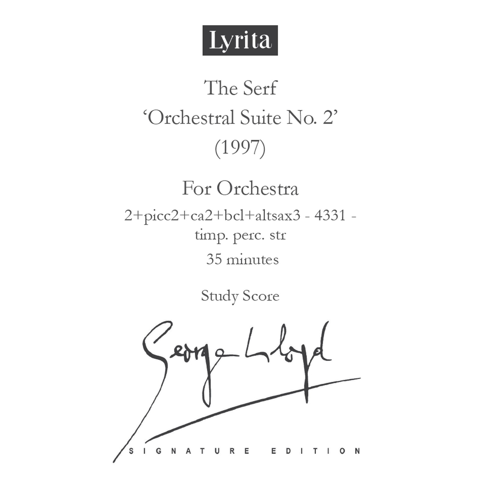 Picture of George Lloyd - George Lloyd: The Serf, Suite No. 2 - Study Score