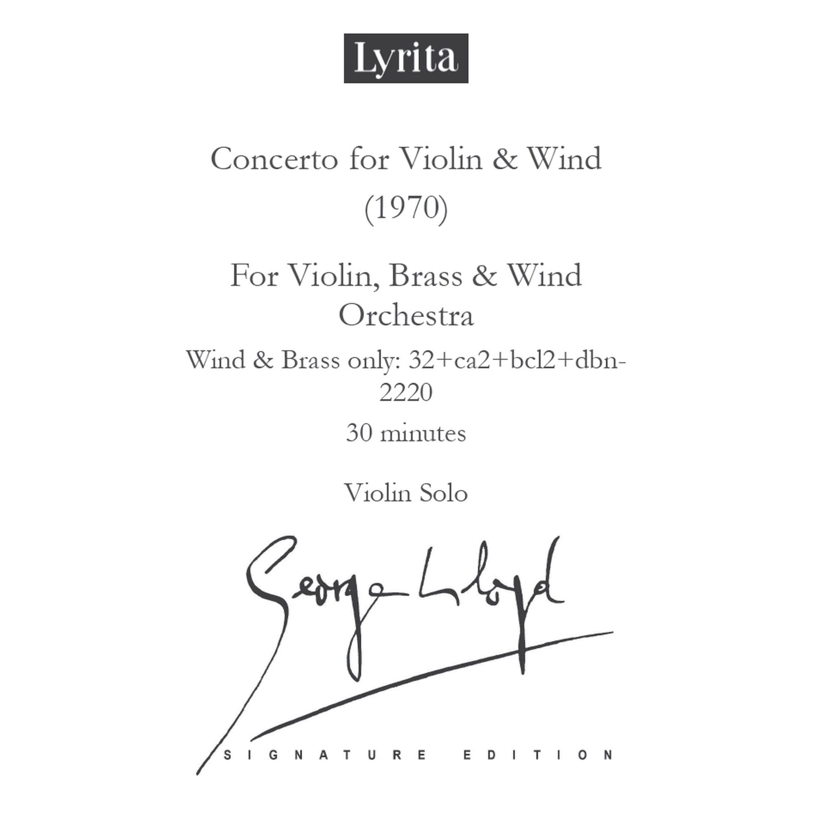 Picture of George Lloyd - George Lloyd: Concerto for Violin & Wind (1970) - Violin Score (for solo violin)