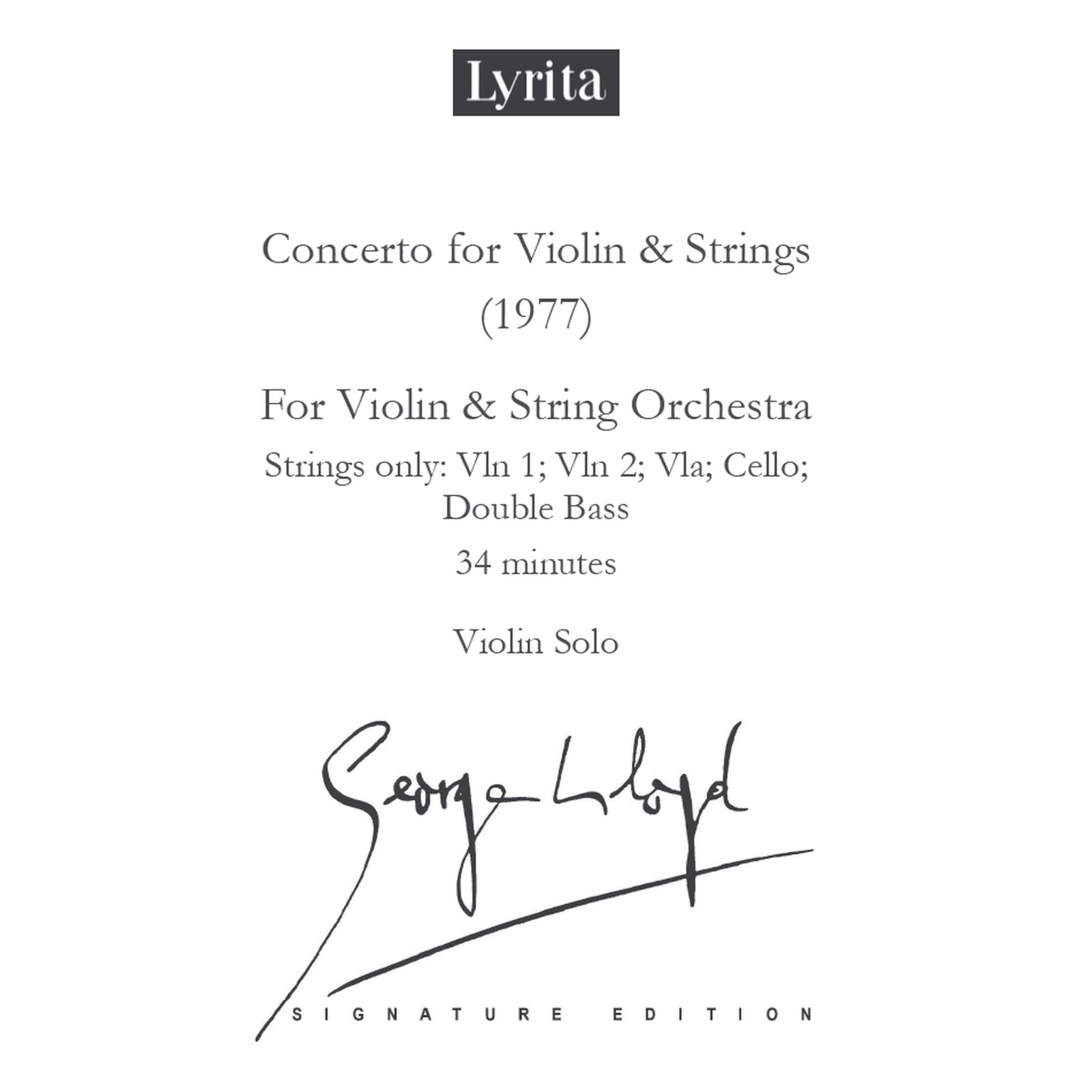 Picture of George Lloyd - George Lloyd: Concerto for Violin & Strings (1977) - Violin Score (for solo violin)