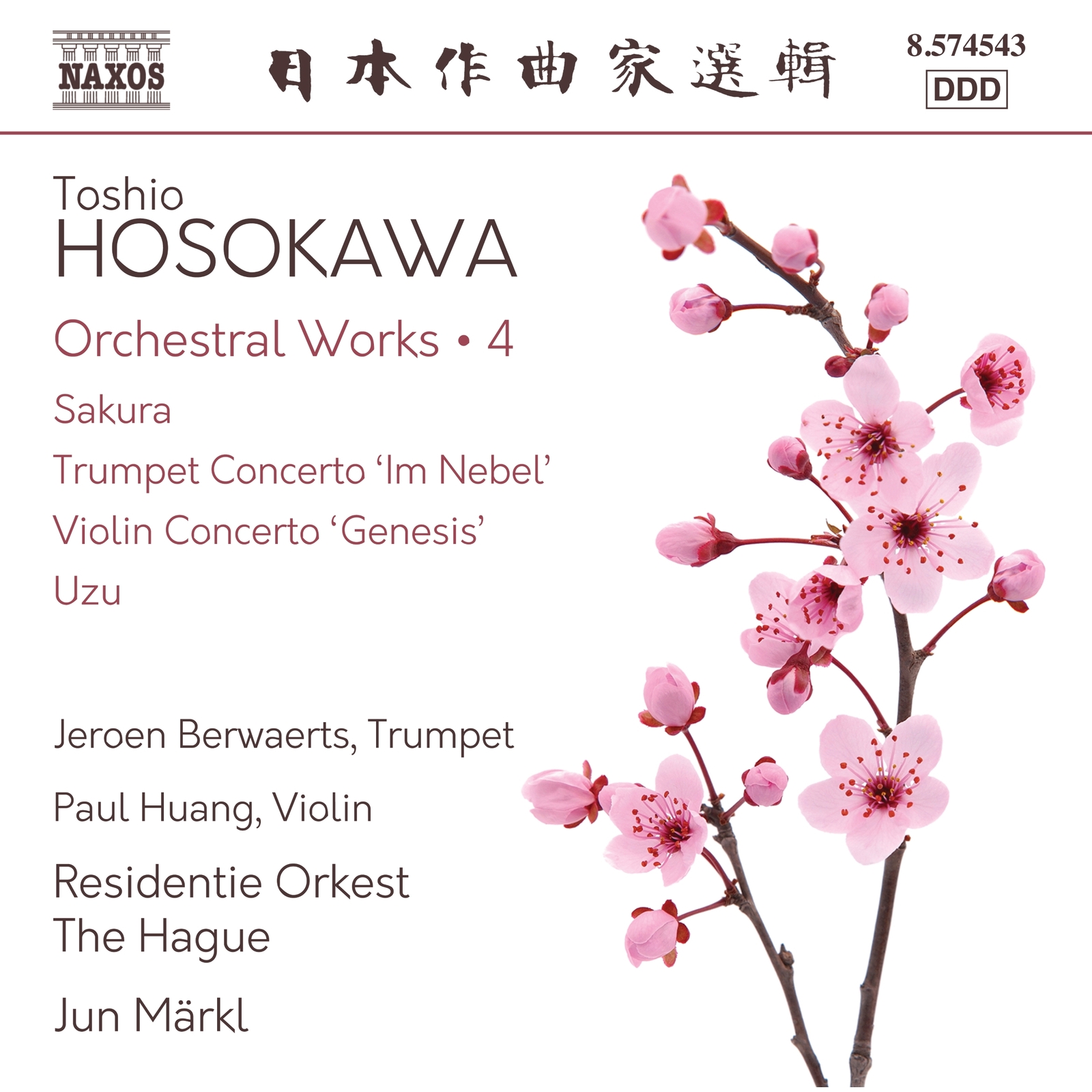Picture of Jeroen Berwaerts; Paul Huang; Residentie Orkest The Hague; Jun Markl - Toshio Hosokawa: Orchestral Works, Vol. 4 - Sakura; Trumpet Concerto 'Im Nebel'; Violin Concerto 'Genesis'; Uzu