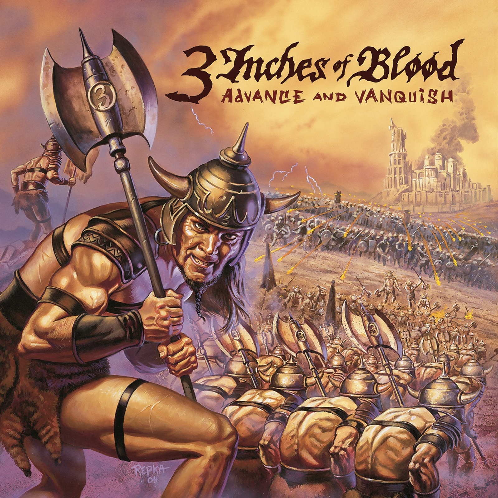 Picture of 3 Inches Of Blood - Advance and Vanquish (20th Anniversary Orange & Black Ashen Dawn Vinyl)
