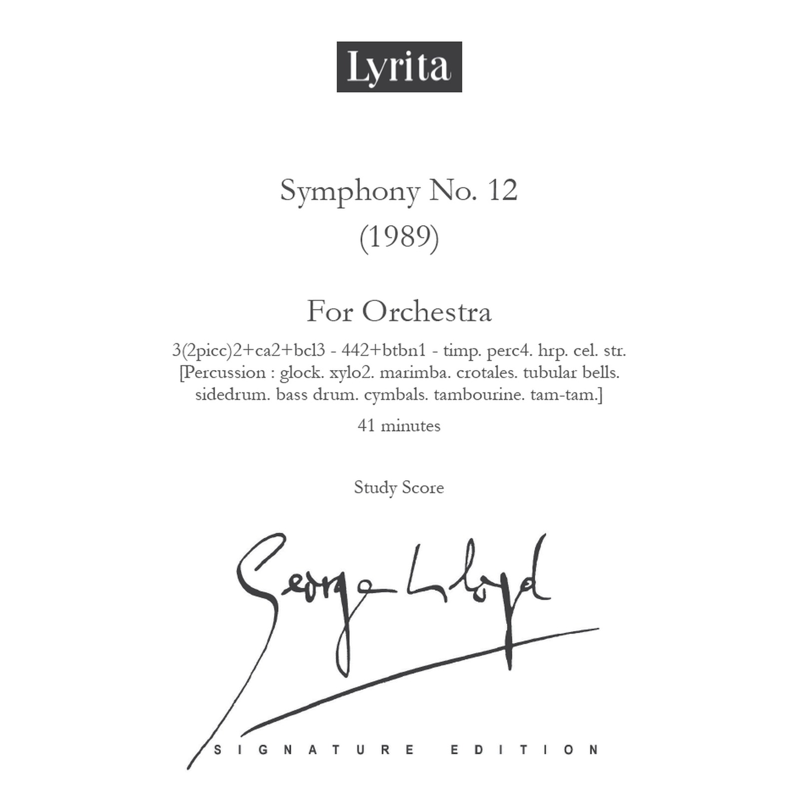 Picture of George Lloyd - George Lloyd: Symphony No. 12 - Study Score