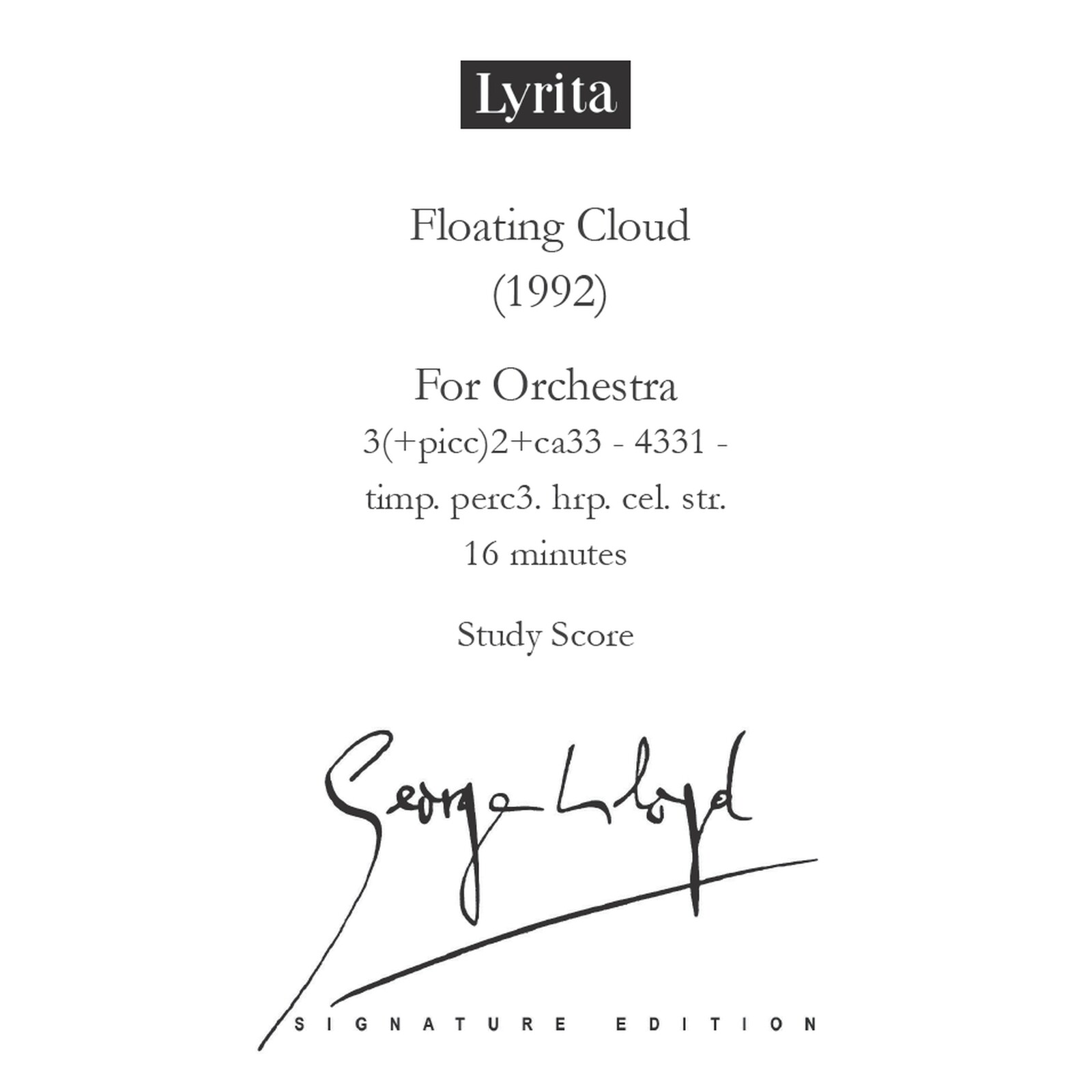 Picture of George Lloyd - George Lloyd: Floating Cloud (1992) Study Score for orchestra