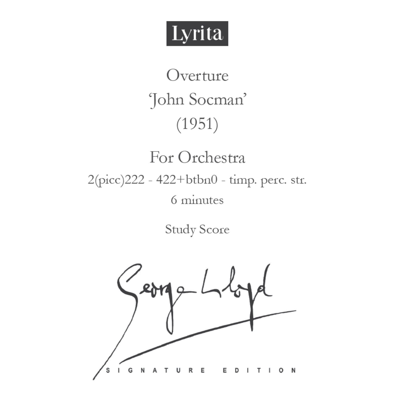 Picture of George Lloyd - George Lloyd: John Socan, Overture - Study Score