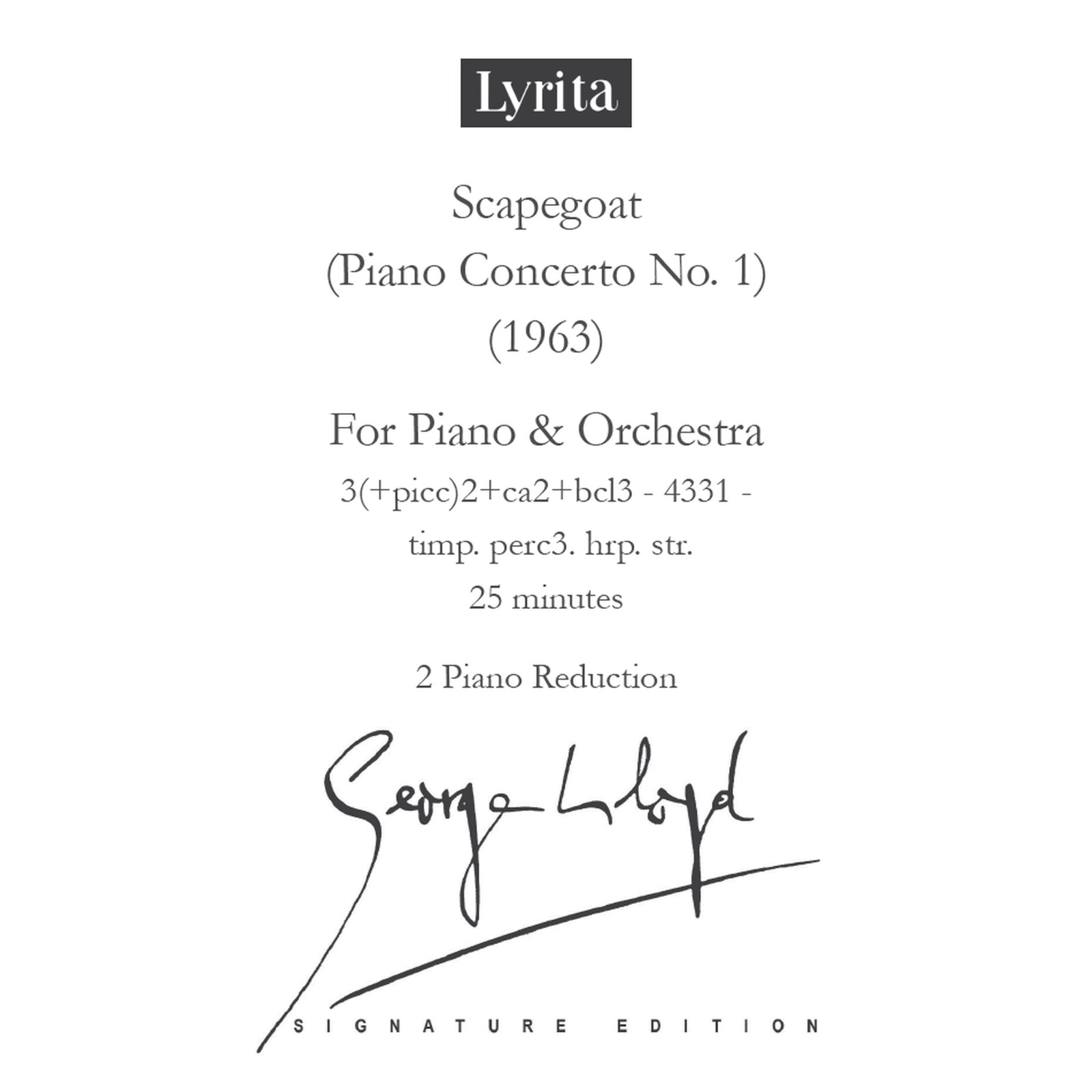 Picture of George Lloyd - George Lloyd: Scapegoat (Piano Concerto No. 1) (2 Piano Reduction)