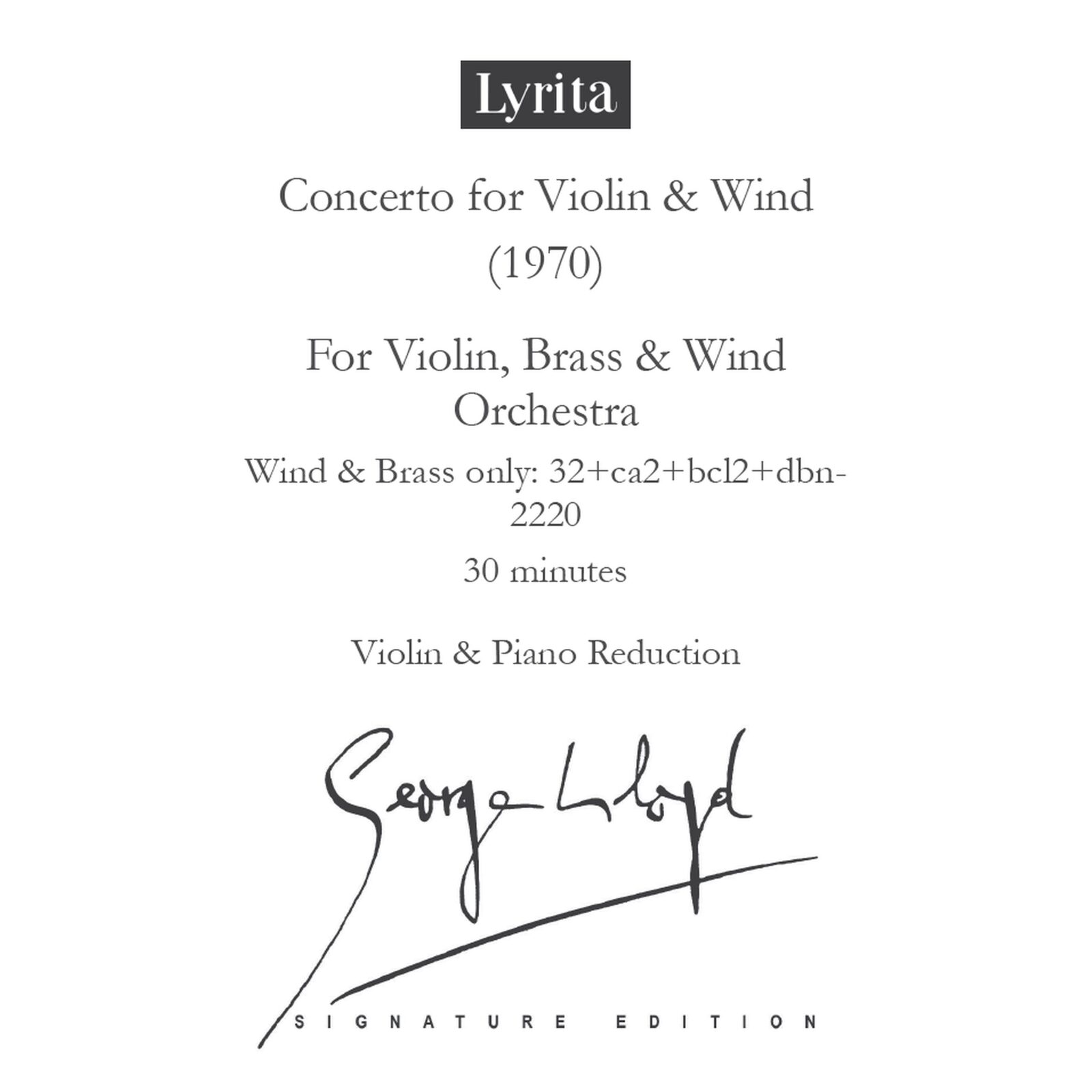 Picture of George Lloyd - George Lloyd: Concerto for Violin & Wind (1970) - Violin & Piano Reduction Score (for violin & piano)