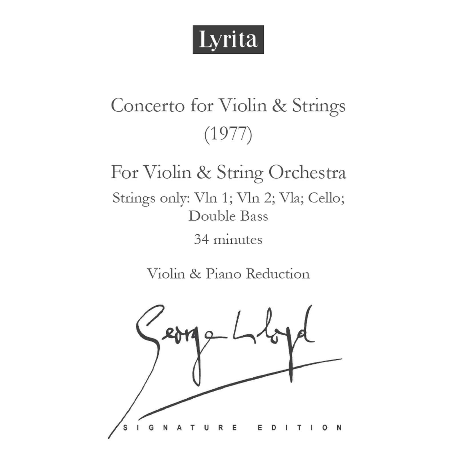 Picture of George Lloyd - George Lloyd: Concerto for Violin & Strings (1977) - Violin & Piano Reduction Score (for violin & piano)