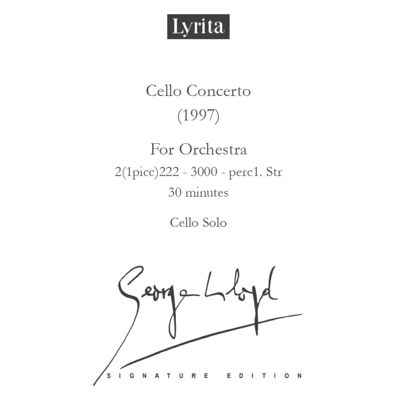 Picture of George Lloyd - George Lloyd: Cello Concerto for Orchestra (1997) - Cello Score (for solo cello)