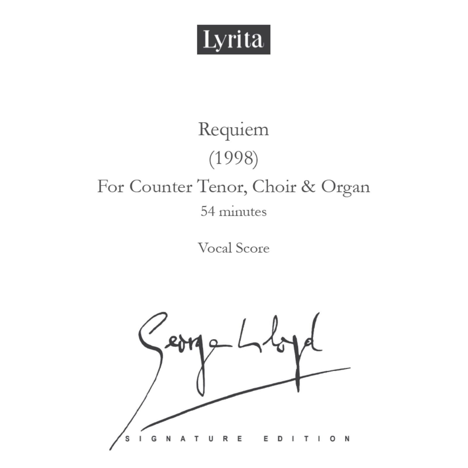 Picture of George Lloyd - George Lloyd: Requiem (1998) - Vocal Score (for counter tenor, choir & organ)