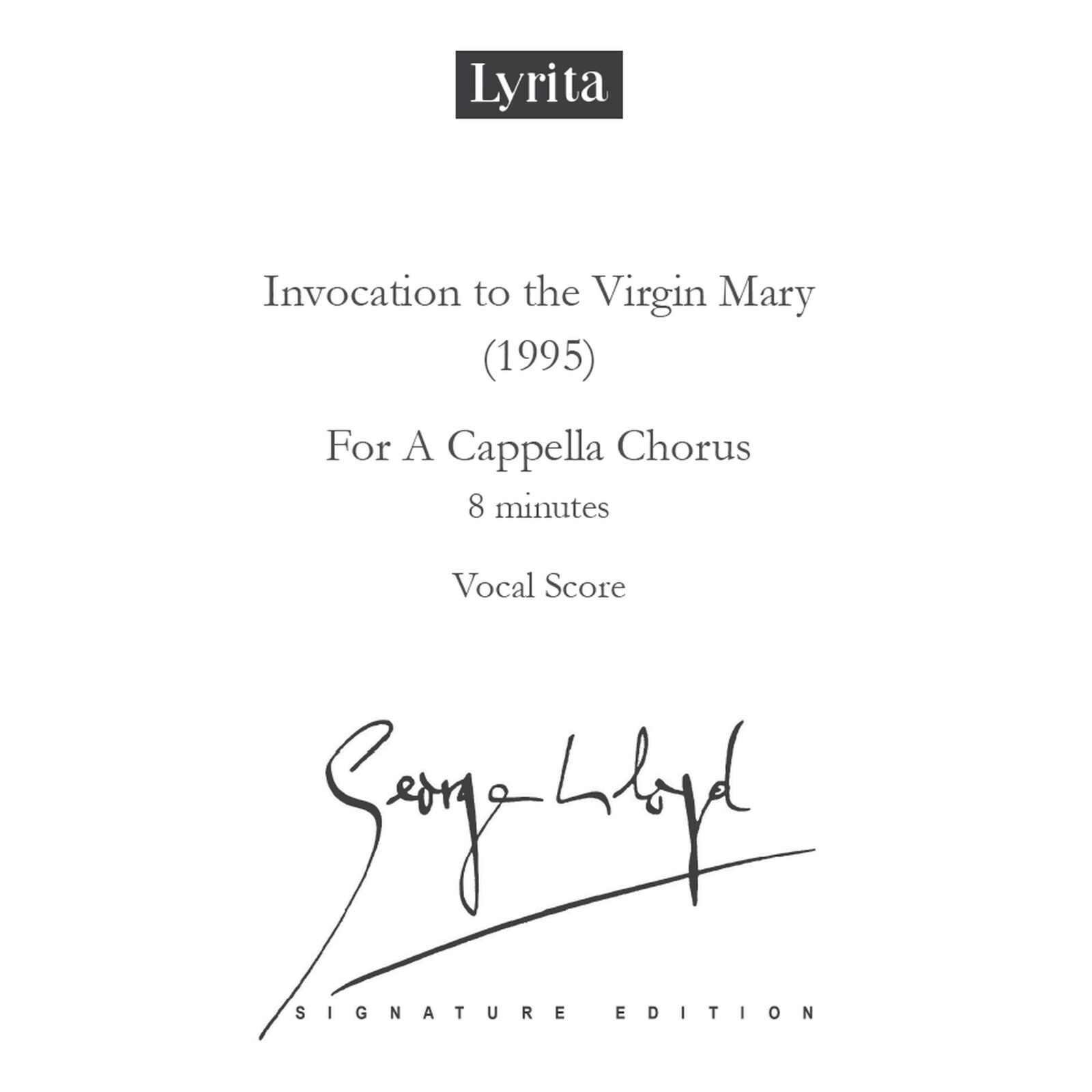 Picture of George Lloyd - George Lloyd: Invocation to the Virgin Mary (1995) - Vocal Score (for a cappella chorus SATB)