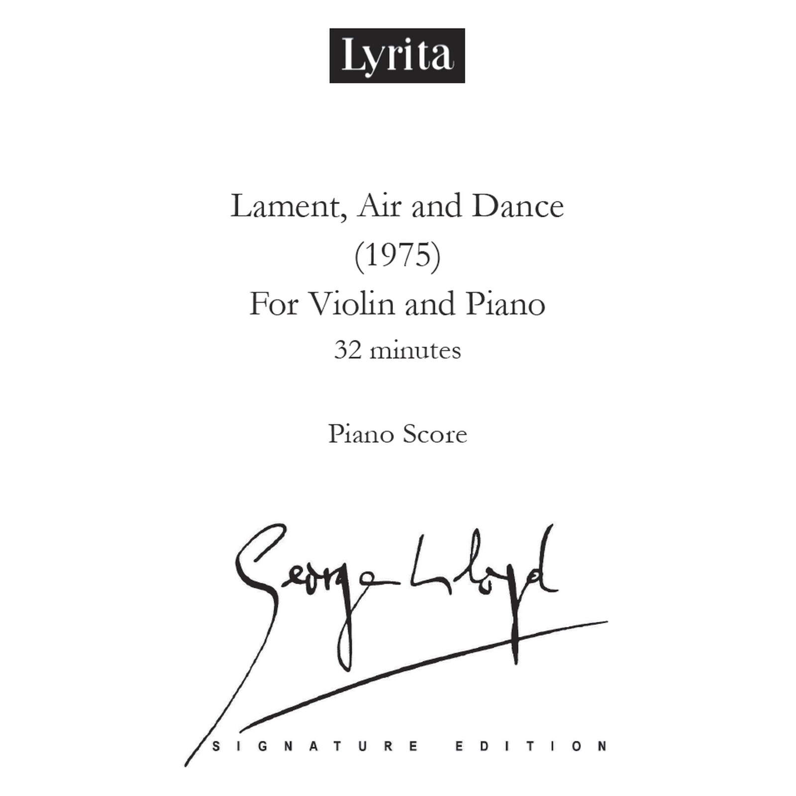 Picture of George Lloyd - George Lloyd: Lament, Air and Dance (1975) - Score for Violin & Piano